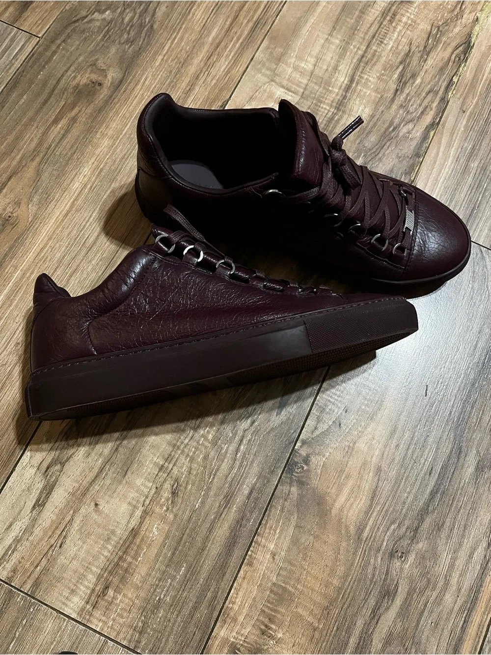 Balenciaga Men's Low-Top Sneakers in Deep Burgundy